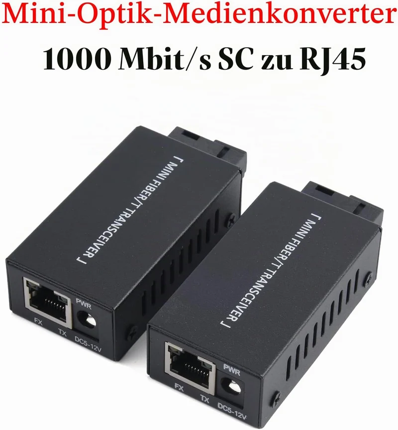 2 Stück Gigabit-Ethernet-Medienkonverter ,Gigabit-RJ-45-Anschluss, Gigabit-SC-Glasfaseranschluss, Er