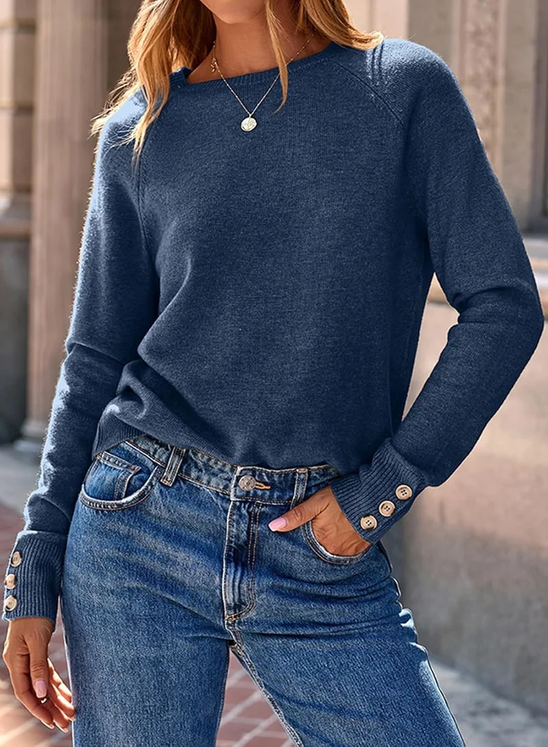 Dokotoo Pullover Damen Elegant Rundhals Strickpullover Oberteile Langarm Herbst Winter Warm Pulli To