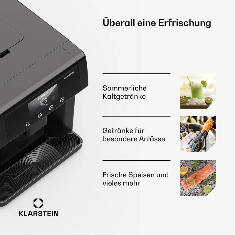 Klarstein Eiswürfelmaschine – Edelstahl-Eiswürfelbereiter, 3 Eiswürfelgrössen, 15 kg/24 h, Touch-Dis