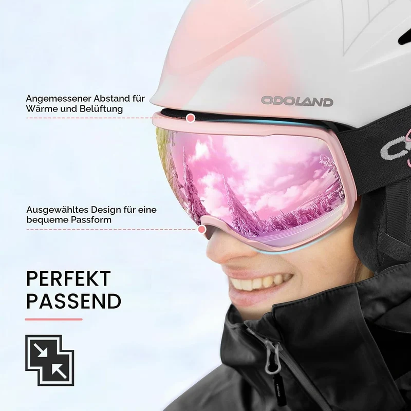Odoland Skihelm mit Skibrille für Skifahren und Snowboard, Einstellbare Grössenverstellbar, mit Ohre