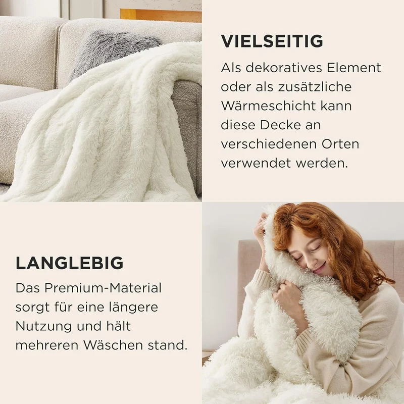BEDSURE Kuscheldecke - Flauschig Decke, Warm Sherpa Sofadecke, Dicke Felldecke, Couchdecke, Flauschi