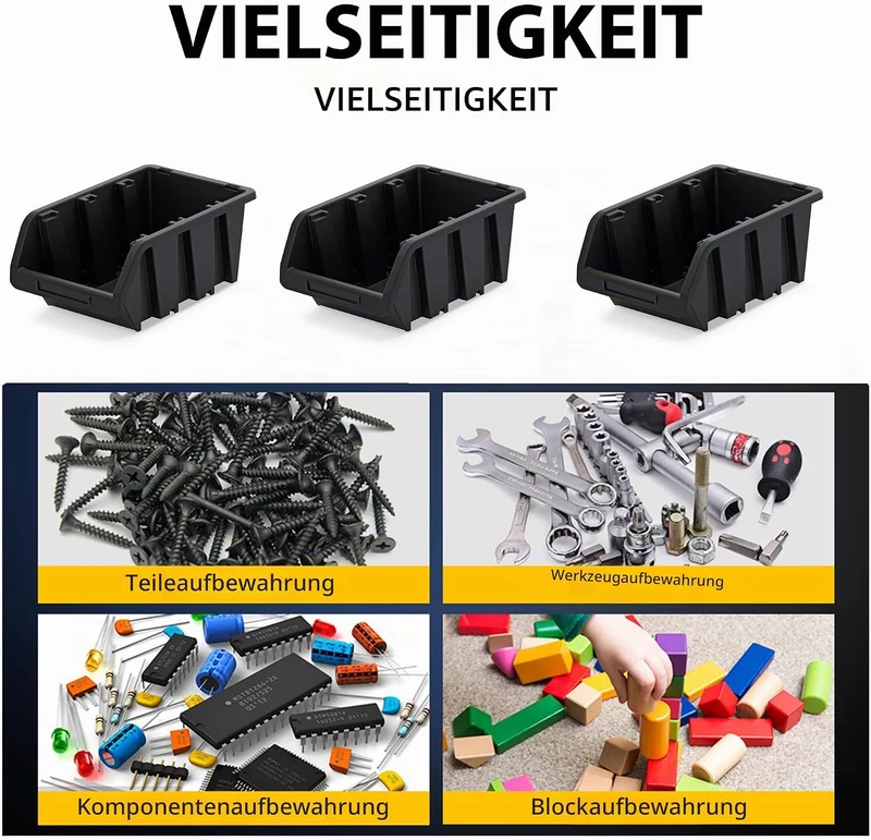 Werkstatt-Stapelkiste, Stapelbox aus PP Kunststoff, Sichtbox Stapelbox, Lagerboxen für Werkzeugswand