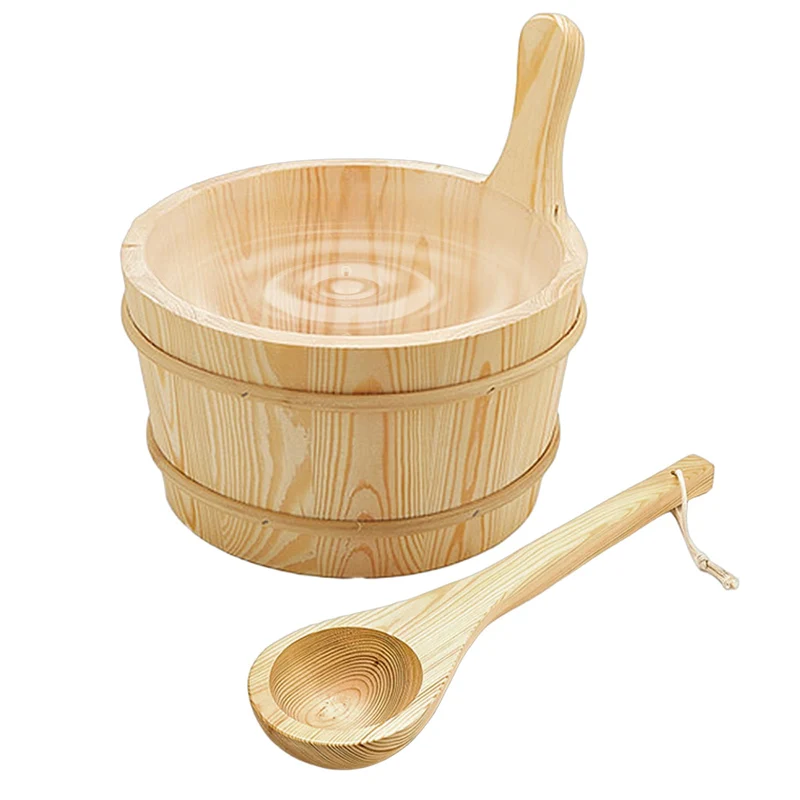 Sauna Eimer Mit Kelle, 4 L Sauna Eimer Holz Set, Saunaeimer Mit Innenauskleidung, Saunakübel Mit PP-