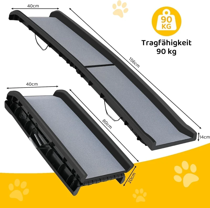 MAMIZO Hunderampe Klappbar, Hundetreppe Auto, 90 kg Tragfähigkeit,für Grosse & Kleine Tiere, Kofferr