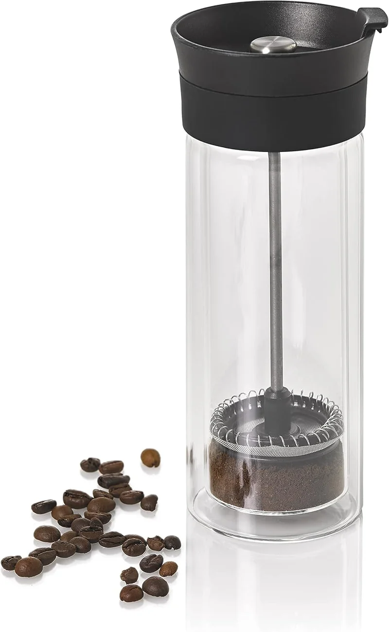 AdHoc TT25 French Press Becher THERMO-GLASS, 300 ml (ohne Kaffee), Glas/Edelstahl/Kunststoff/Silikon