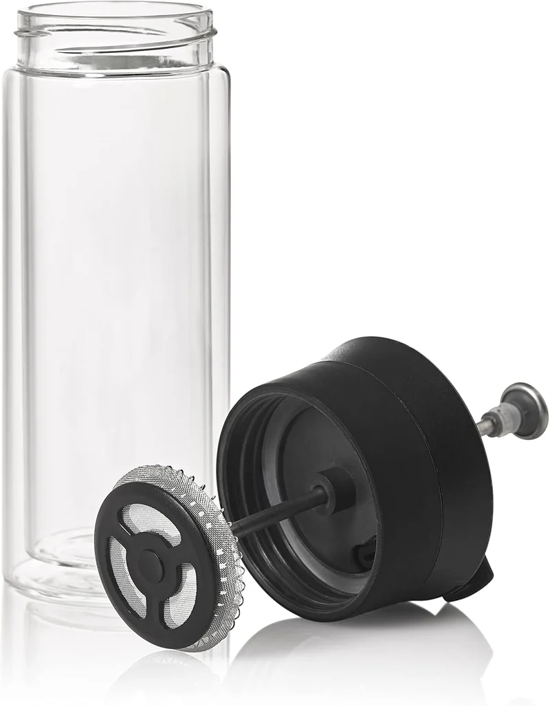 AdHoc TT25 French Press Becher THERMO-GLASS, 300 ml (ohne Kaffee), Glas/Edelstahl/Kunststoff/Silikon