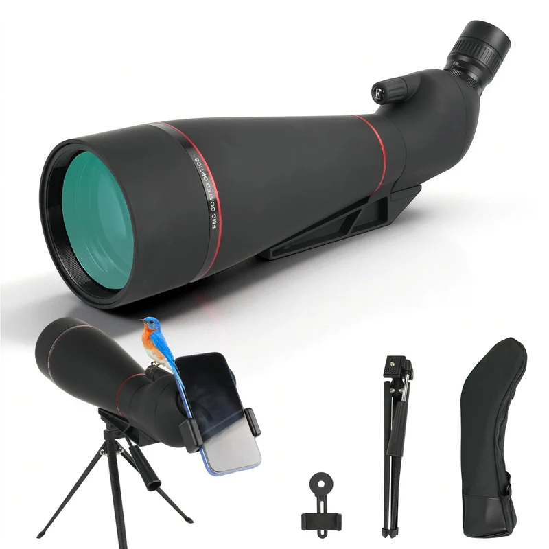 25-75 x 100 mm Spektiv mit Stativ, Porro Prisma FMC Objektiv -Low Light Vision mit Handy Adapter Tra