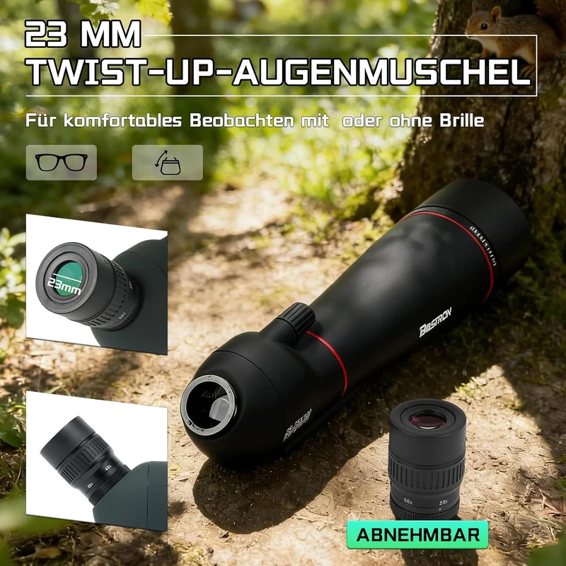 25-75 x 100 mm Spektiv mit Stativ, Porro Prisma FMC Objektiv -Low Light Vision mit Handy Adapter Tra