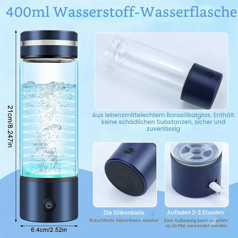 Wasserstoff-Wasserflasche,420ml Wiederaufladbarer Wasserstoff-Generator mit SPE PEM Technologie,Trag