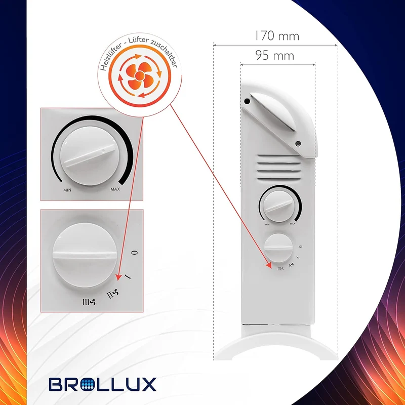 BROLLUX Elektroheizung 2000W CA2 Turbolüfter und Thermostat Heizgerät mobiler Konvektor Elektrische