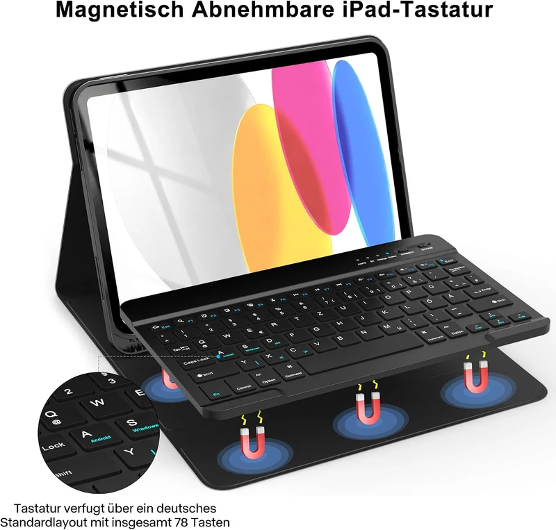 TQQ Hülle mit Tastatur für iPad A16 11 Generation 2025/10 Generation 2022(11/10.9 Zoll), Abnehmbare