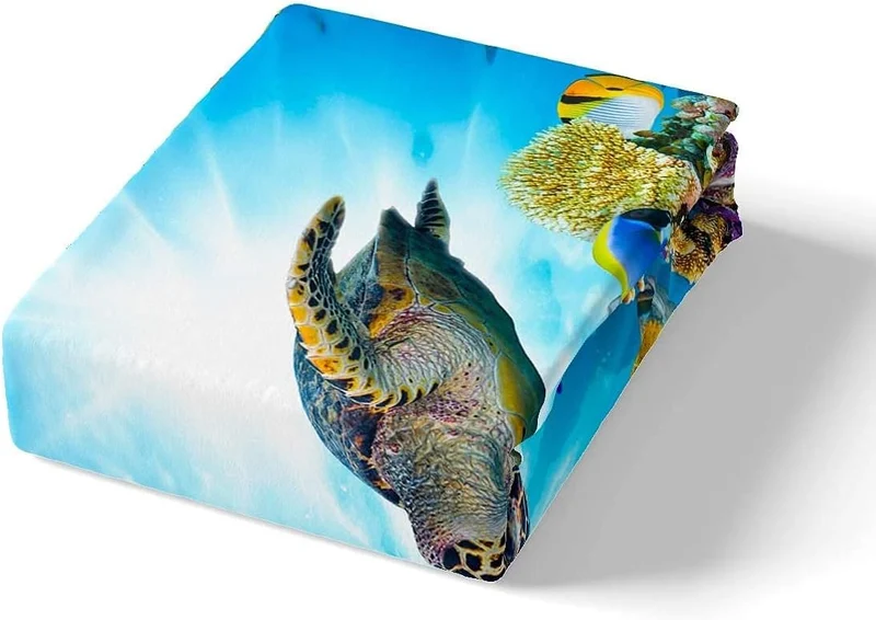 Unterwasser Welt Bettwäsche Set 135x200cm 3D Meeresschildkröte Tropisch Fischkoralle Betten Set für