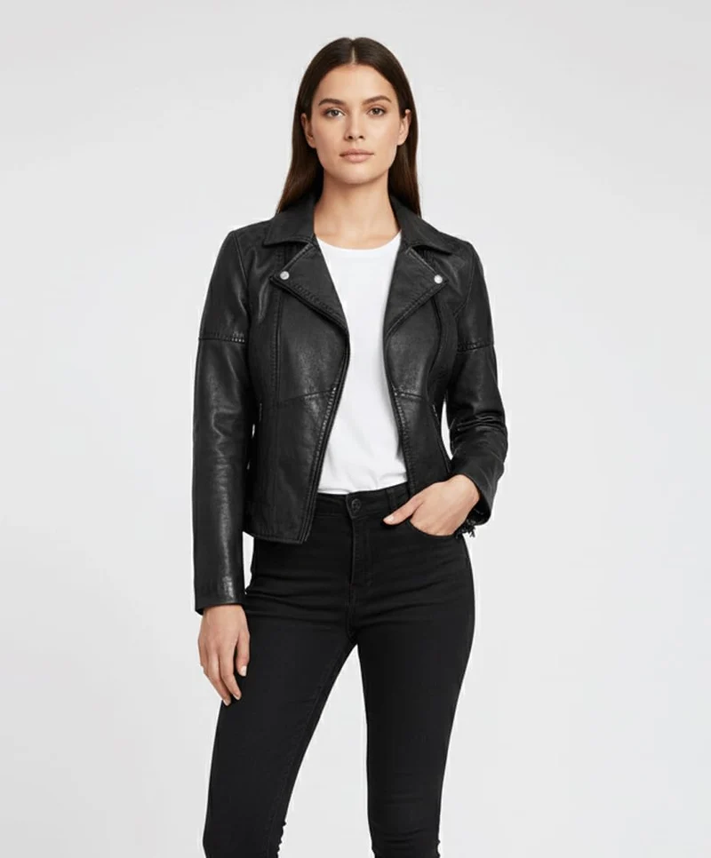 Blueorn Heeda Damen Lederjacke Übergangsjacke aus feinstem Lammnappa Leder - Modernen Bikerjacke Ech