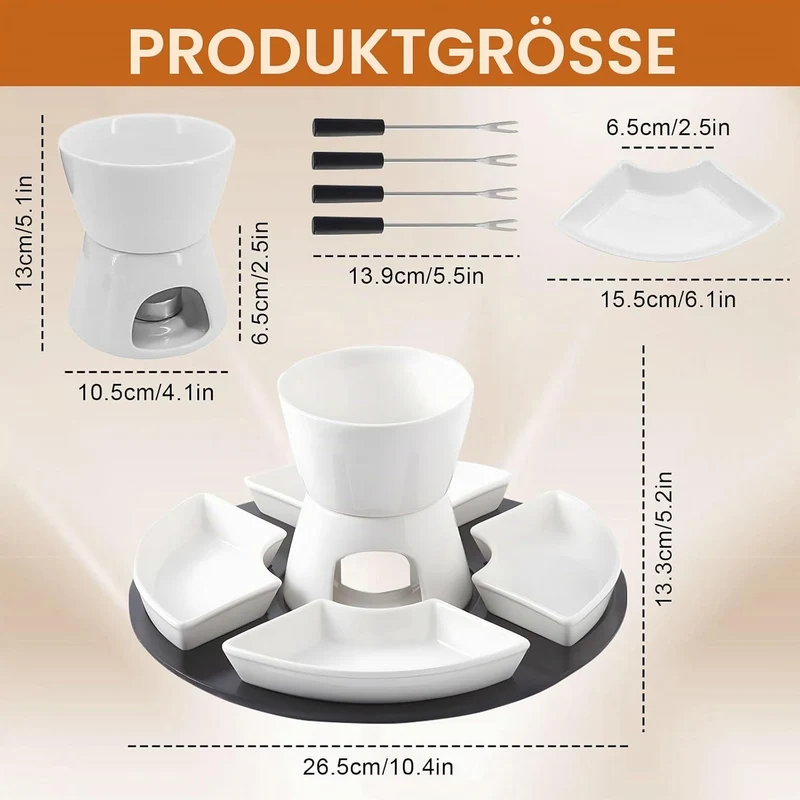 Keramik Schokofondue-Topf-Set Käse Fondueset mit Holzpalette 4 Gabeln 4 Tellern Schoko Fondueset Käs