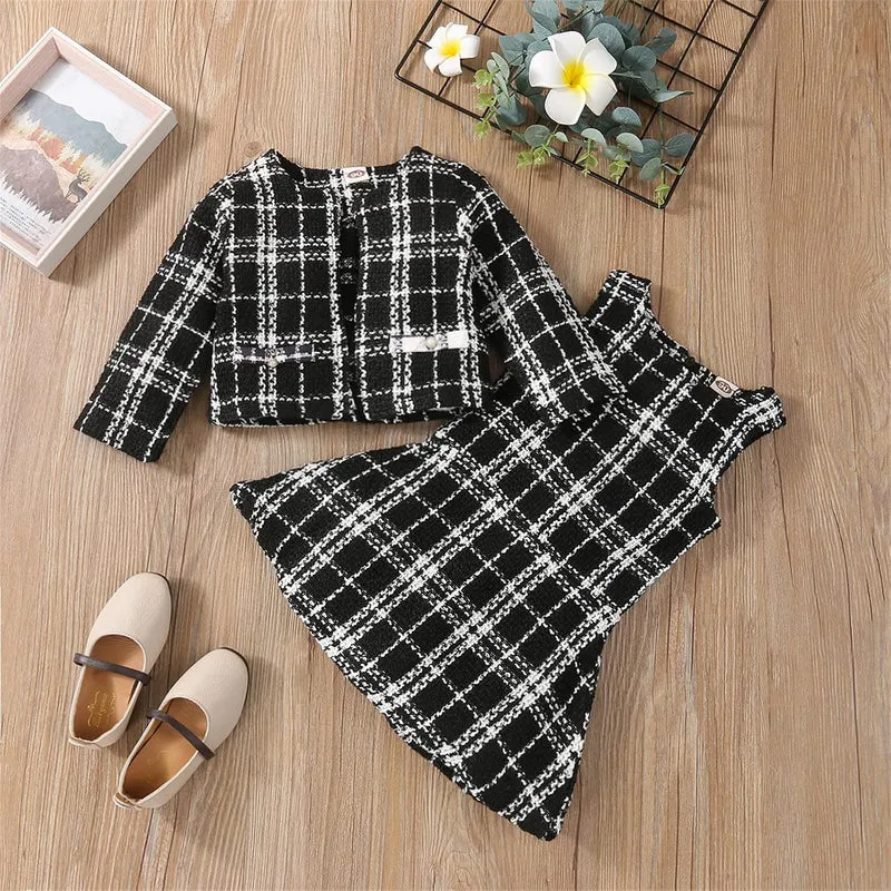 Generisch Kleinkind Kinder Baby Mädchen Ärmellos Patchwork Kariert Prinzessin Kleid Fleece Langarm M