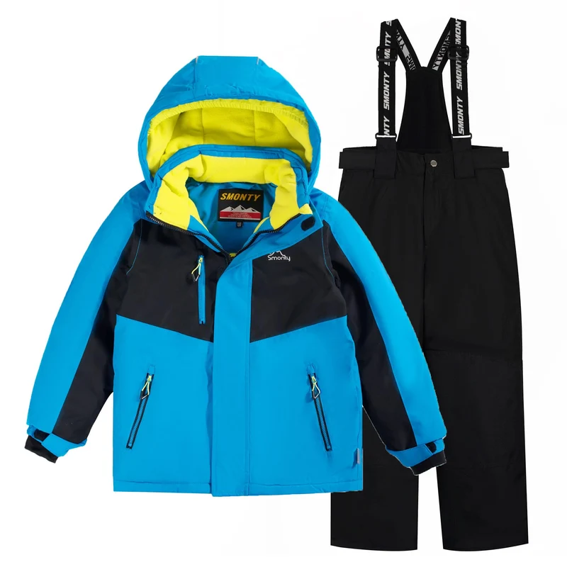 SMONTY Kinder Schneeanzug für Jungen, Winter-Skijacke & Hose, Set Kapuzenriemen, Winddicht, Wasserdi