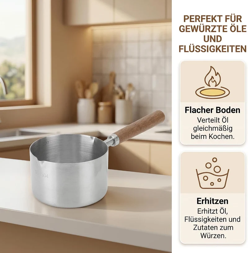 Ejoyous Kleiner Milchtopf Induktion 200ml, Edelstahl Milchpfanne Topf Tragbarer Butterschmelztopf So