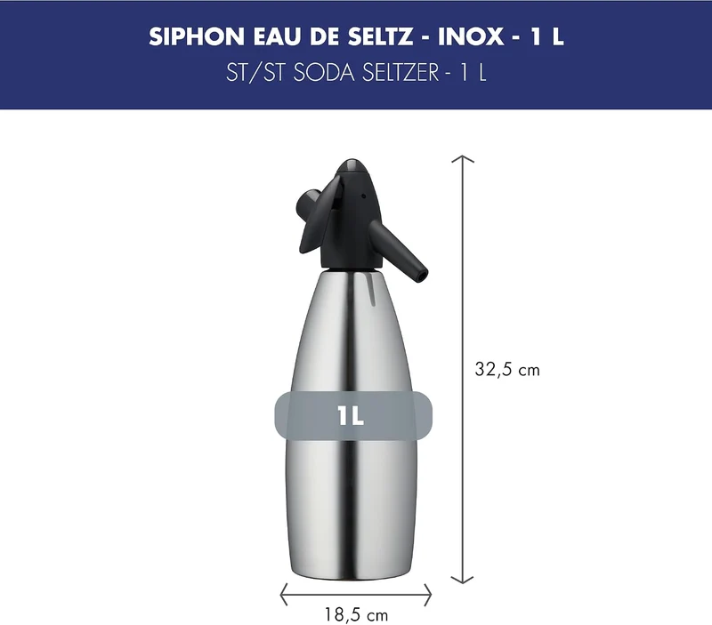 LOUIS TELLIER | Siphon für Sprudelwasser | Edelstahlbehälter | 1L | Sprudelwasser | Sprudelndes Wass