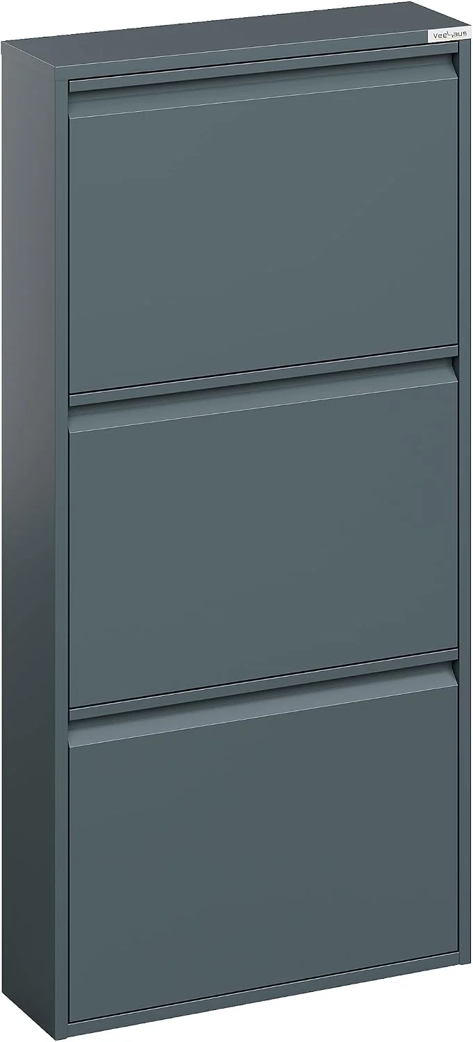 VEEHAUS Schuhregal, schmal, hoch, Schuhschrank, mit magnetischem Deckel, Wandmontage, aus Metall (Gr
