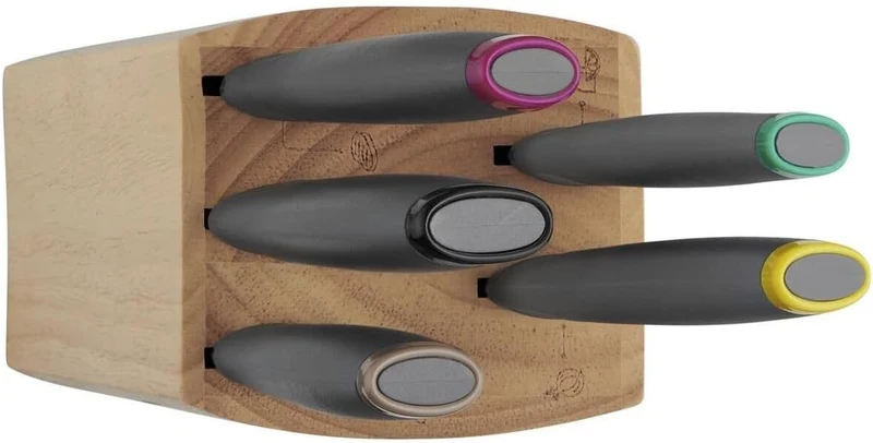 Tefal Fresh Kitchen Holzblock mit 5 Messern (Schäler 9 cm, Utility 12 cm, Chef 15 cm, Schneide 20 cm
