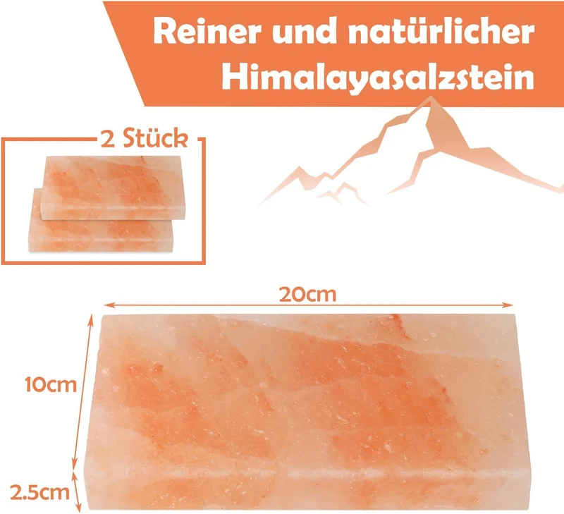 6 set L Salzstein zum Grillen, 20x10x2,5cm Salz Grillsteine, Original Kristallsalz, Wiederverwendbar