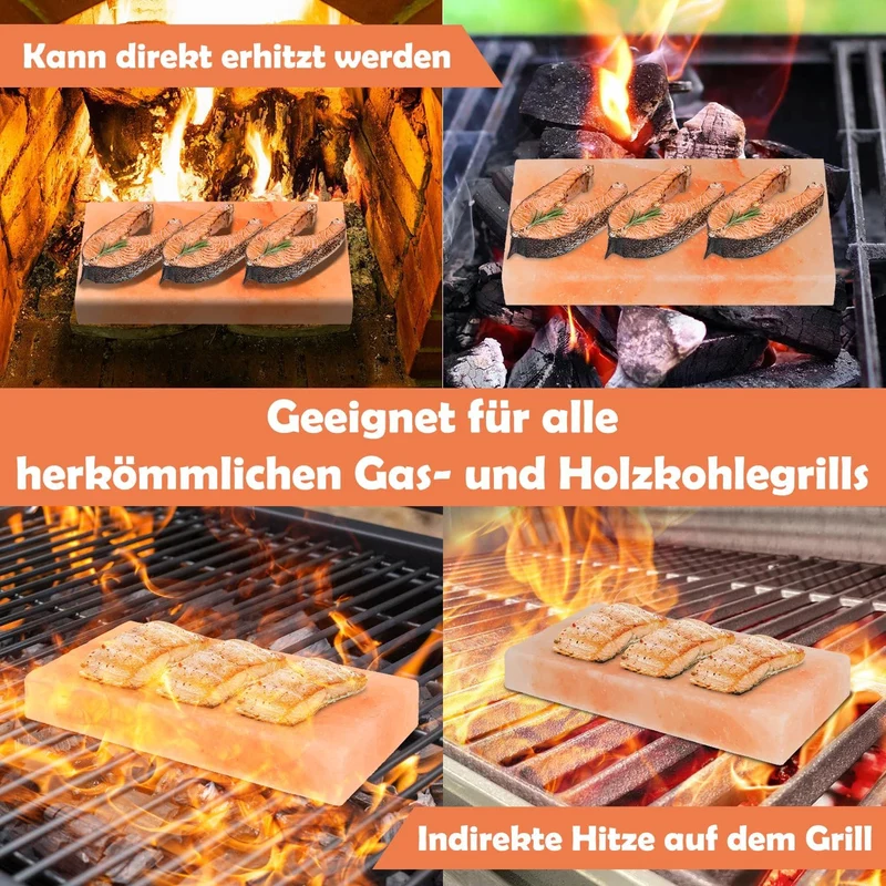 6 set L Salzstein zum Grillen, 20x10x2,5cm Salz Grillsteine, Original Kristallsalz, Wiederverwendbar