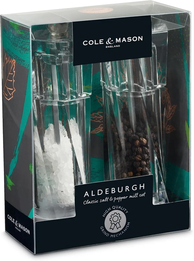 Cole & Mason H312007 Aldeburgh Clear Salz- und Pfeffermühlen-Set, verstellbares Mahlwerk, Acryl, 140