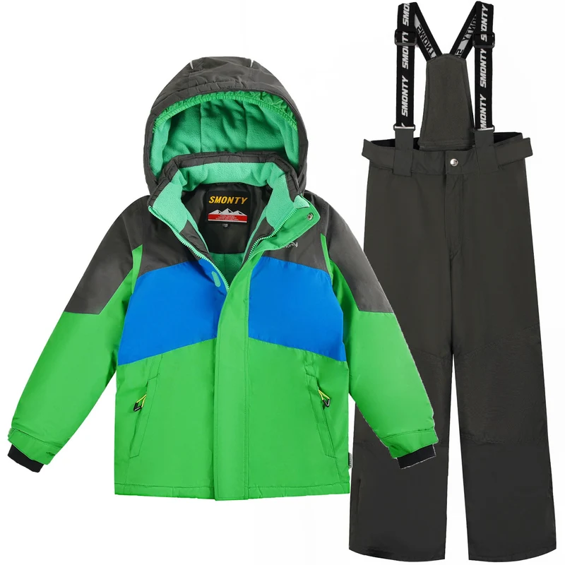 Kinder Schneeanzug für Jungen, Winter-Skijacke & Hose, Set Kapuzenriemen, Winddicht, Wasserdicht, Wa