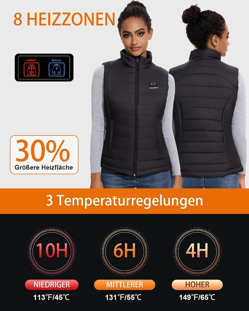 Toastiv Beheizbare Weste, Heizweste Damen mit Powerbank 7.4V 16000mAh Wärmeweste mit 8 Heizzonen, Ei