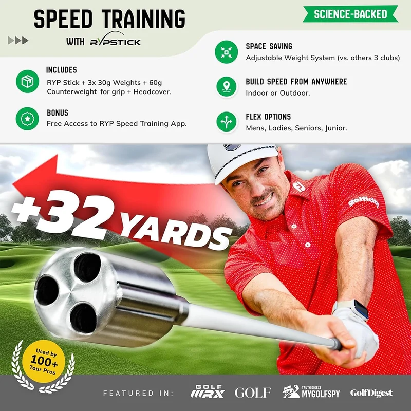 Rypstick, Golf Distanztrainingssystem, Geschwindigkeitsgerät, Aufwärmtrainingshilfe Weiss 45 45 Zoll