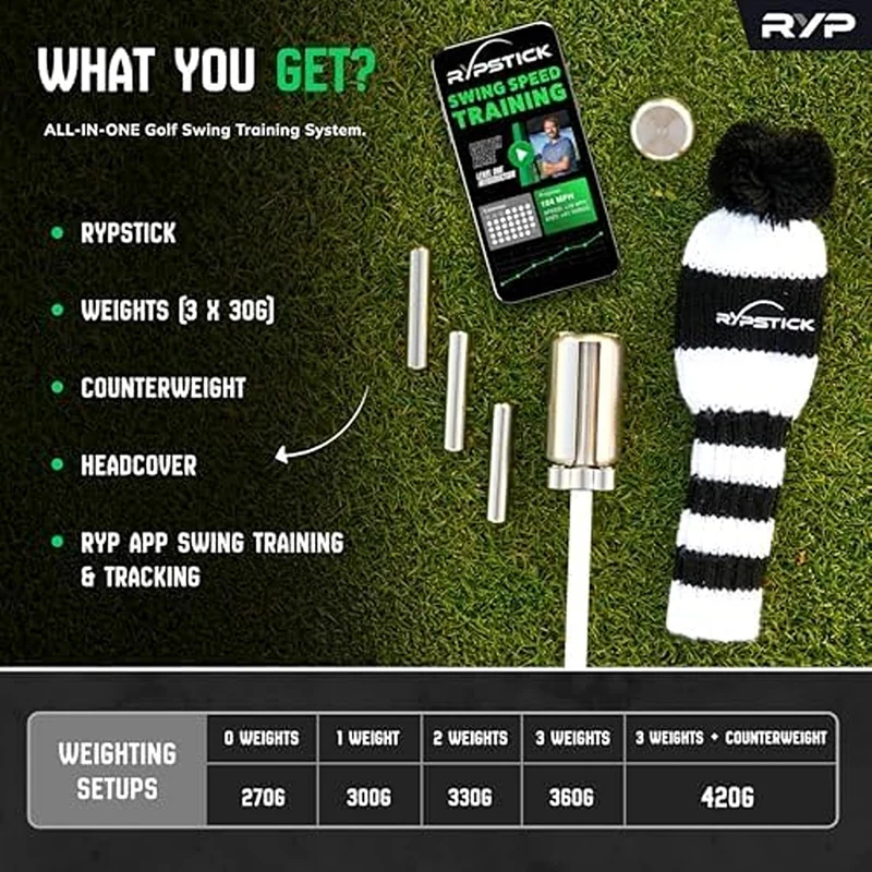 Rypstick, Golf Distanztrainingssystem, Geschwindigkeitsgerät, Aufwärmtrainingshilfe Weiss 45 45 Zoll