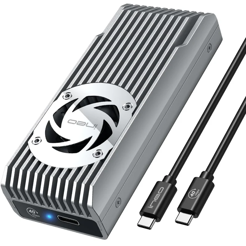 ineo USB 4.0 M.2 NVMe SSD-Gehäuse mit integriertem Lüfter – kompatibel mit Thunderbolt 3/4 & USB 4/3