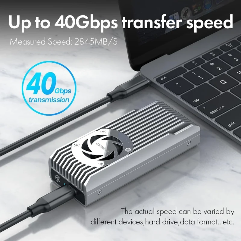 ineo USB 4.0 M.2 NVMe SSD-Gehäuse mit integriertem Lüfter – kompatibel mit Thunderbolt 3/4 & USB 4/3