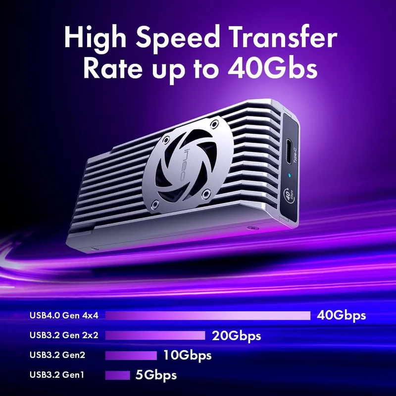 ineo USB 4.0 M.2 NVMe SSD-Gehäuse mit integriertem Lüfter – kompatibel mit Thunderbolt 3/4 & USB 4/3