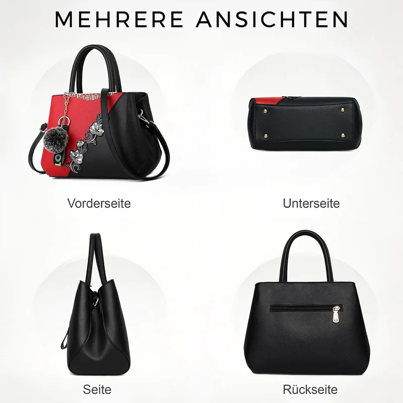 VARLIVOO Handtasche Damen Mittelgross Elegant Taschen mit Blumenstickerei Leader PU Henkeltasche Fra