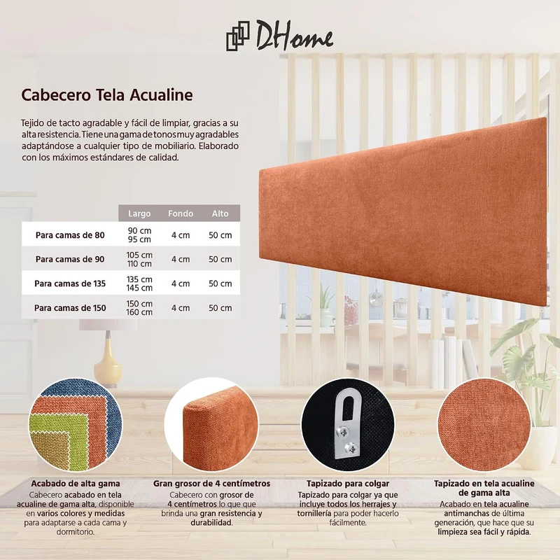DHOME Kopfteil aus Kunstleder oder Stoff AQUALINE - Glatt Mit Beinen, Gepolstert, Luxusbett (Kunstle