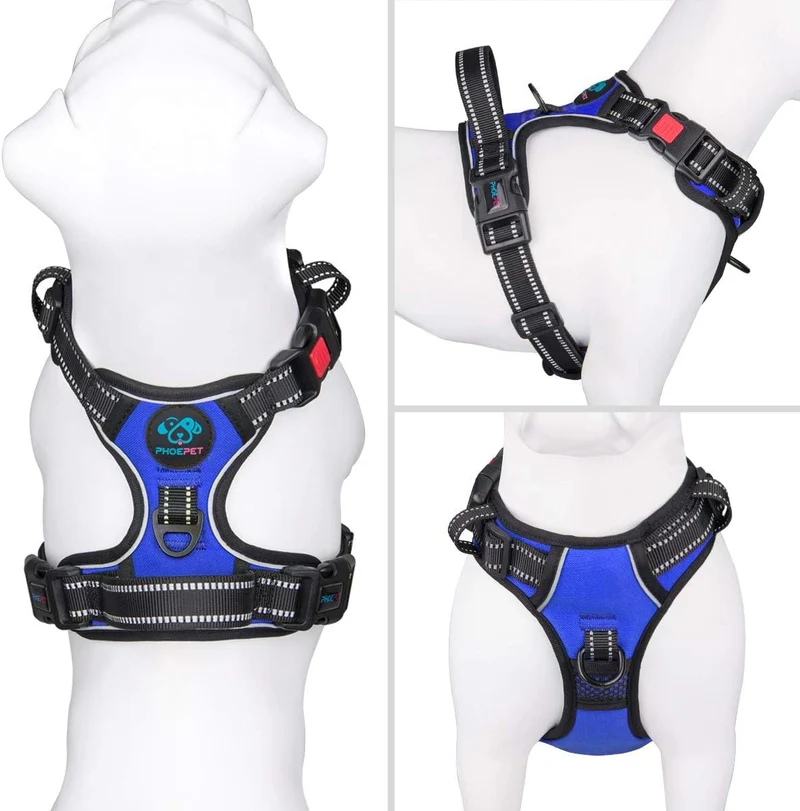 PHOEPET Anti-Zieh-Hundegeschirr, reflektierend, verstellbar, mit Clip an der Vorderseite, Weste mit