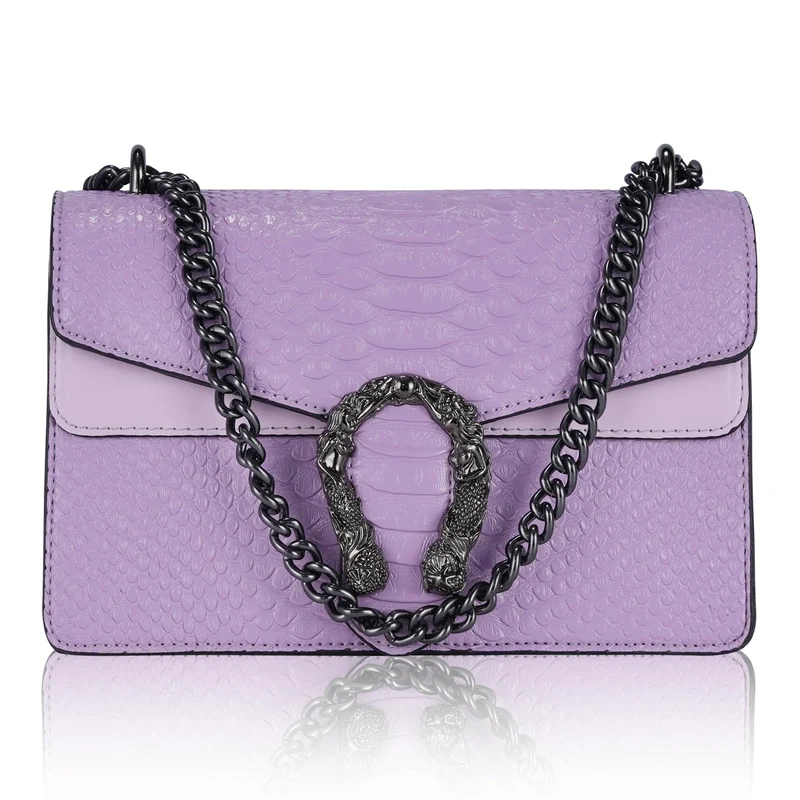 Aiqudou Crossbody Handtasche und Umhängetasche für Frauen - Fashion Snake Print Kette Geldbörse Luxu
