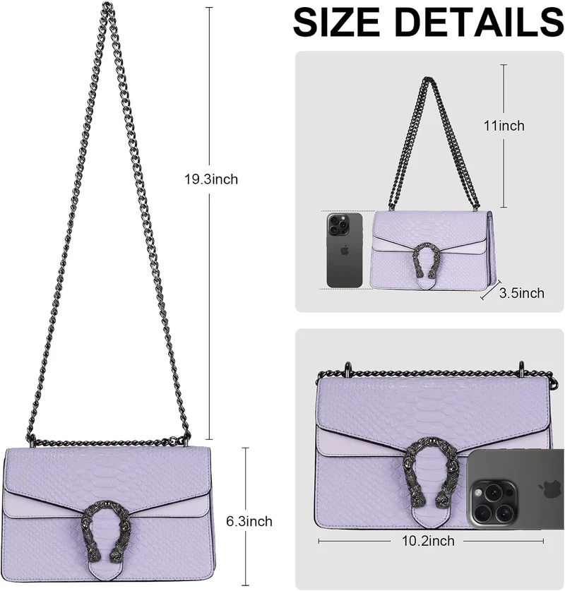 Aiqudou Crossbody Handtasche und Umhängetasche für Frauen - Fashion Snake Print Kette Geldbörse Luxu