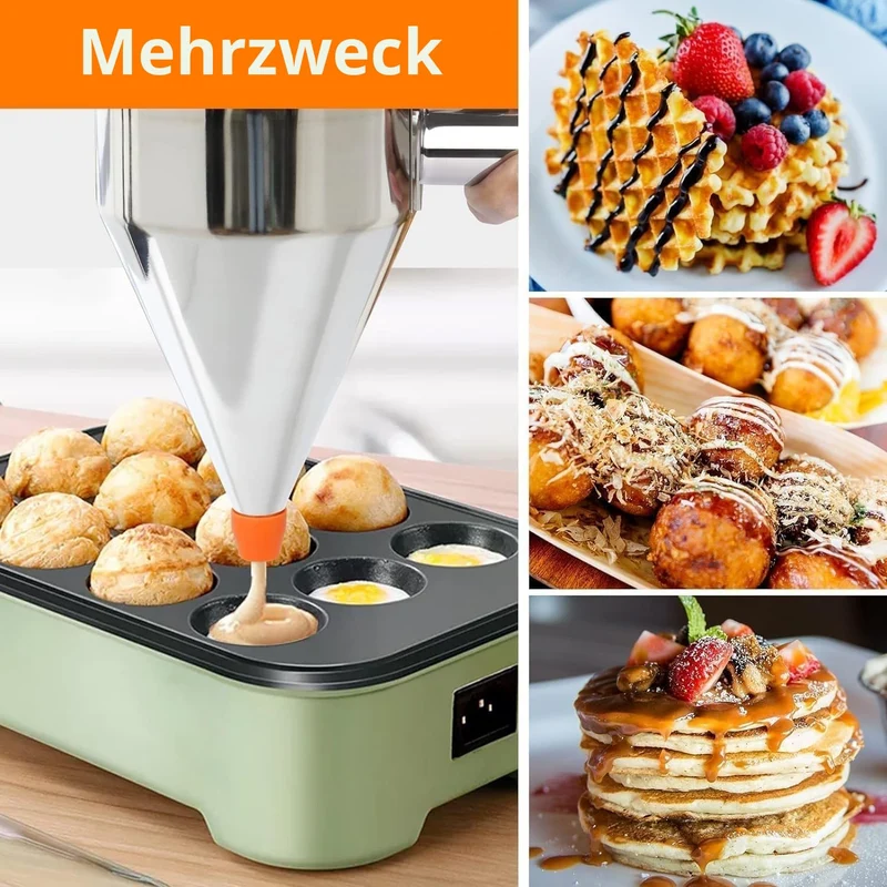 Kolben-Trichter Kuchenmacher mit Edelstahl-Trichter Kuchenspender mit Ständer für Cupcakes, Takoyaki