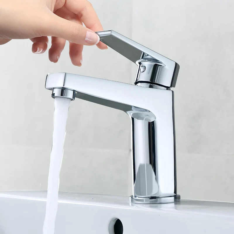 Florenta Wasserhahn Bad Messing Einhebel-Waschtischarmatur mit 50cm Anschluss, Chrom Einhandmischer