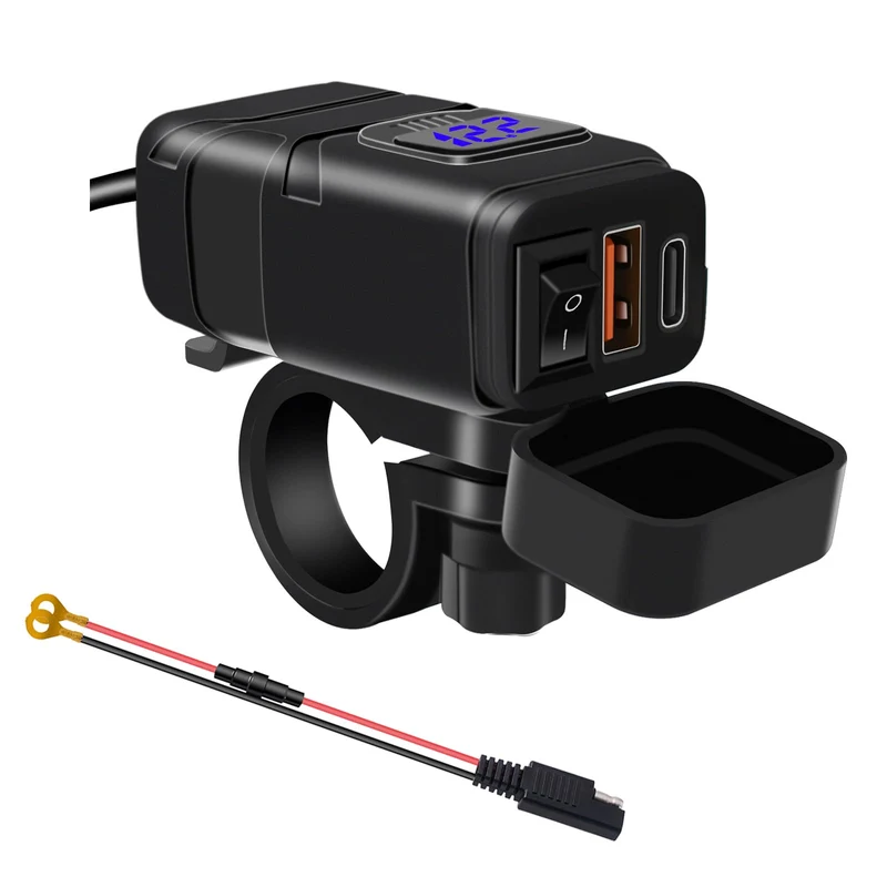 Motorrad USB Ladebuchse Wasserdicht mit Schalter, PD3.0 30W & QC3.0 18WUSB Motorrad Steckdose, Auto