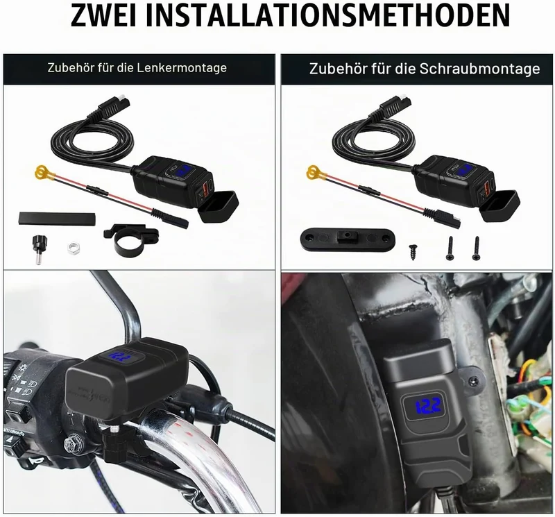 Motorrad USB Ladebuchse Wasserdicht mit Schalter, PD3.0 30W & QC3.0 18WUSB Motorrad Steckdose, Auto