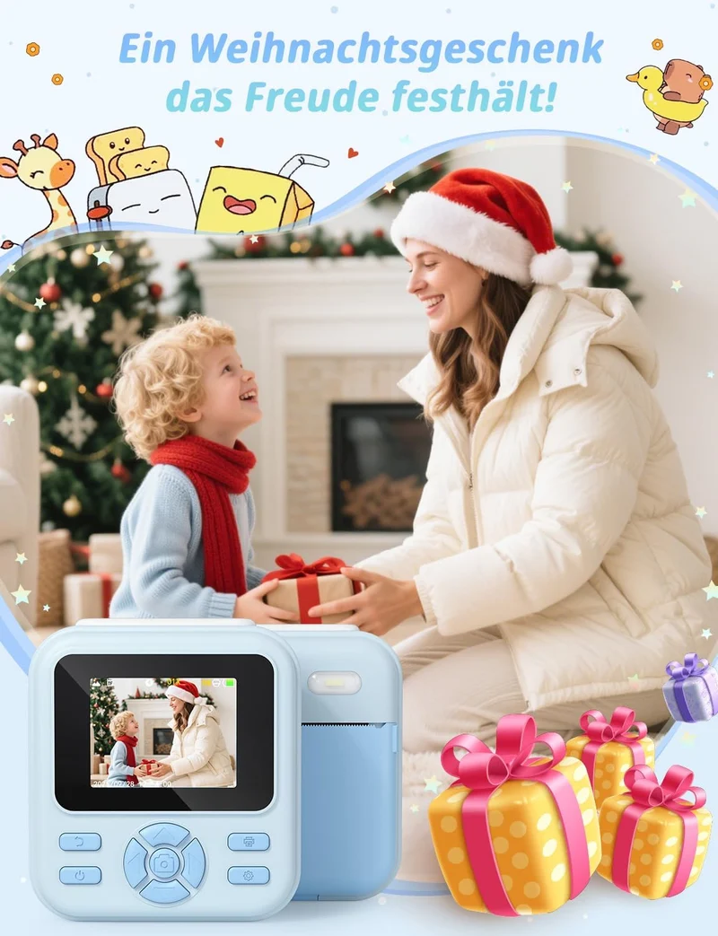 YOHOOLYO Sofortbildkamera Kinder 2,4 Zoll 1080P HD Kinderkamera mit 3 Rollen Druckpapier 32GB Karte