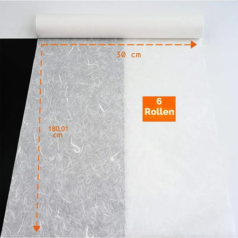 InnoStars Maulbeerpapier, 6 Rollen 30 x 180cm Reispapier, Naturfaser Textur, Japanisches Washi-Liefe