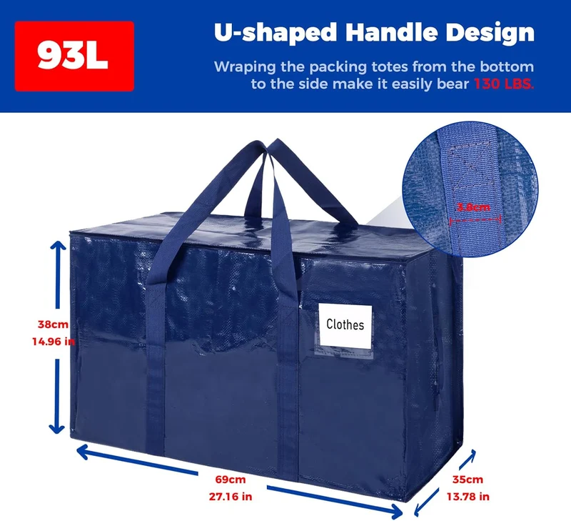 Umzugstaschen 93 L, 6er-Pack Aufbewahrungstaschen mit Reissverschluss, Umzugskartons Heavy Duty Extr