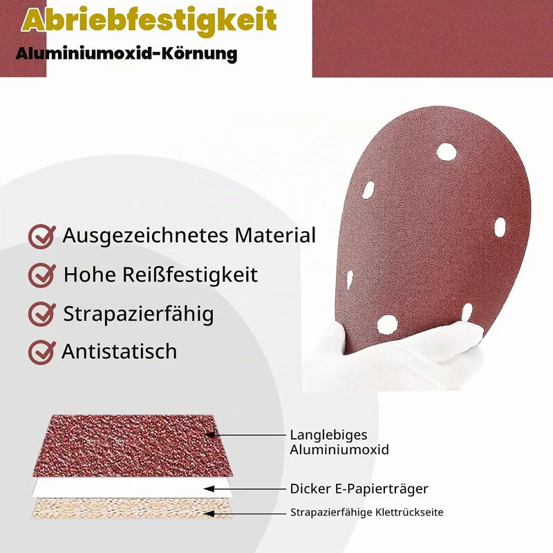 Schleifpapier 225mm Klett 30 Stück 6 Loch Körnung (30 Stück-80,100,120,150,180,240), 30 Stück-8