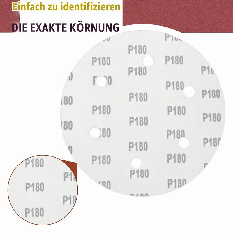 Schleifpapier 225mm Klett 30 Stück 6 Loch Körnung (30 Stück-80,100,120,150,180,240), 30 Stück-8