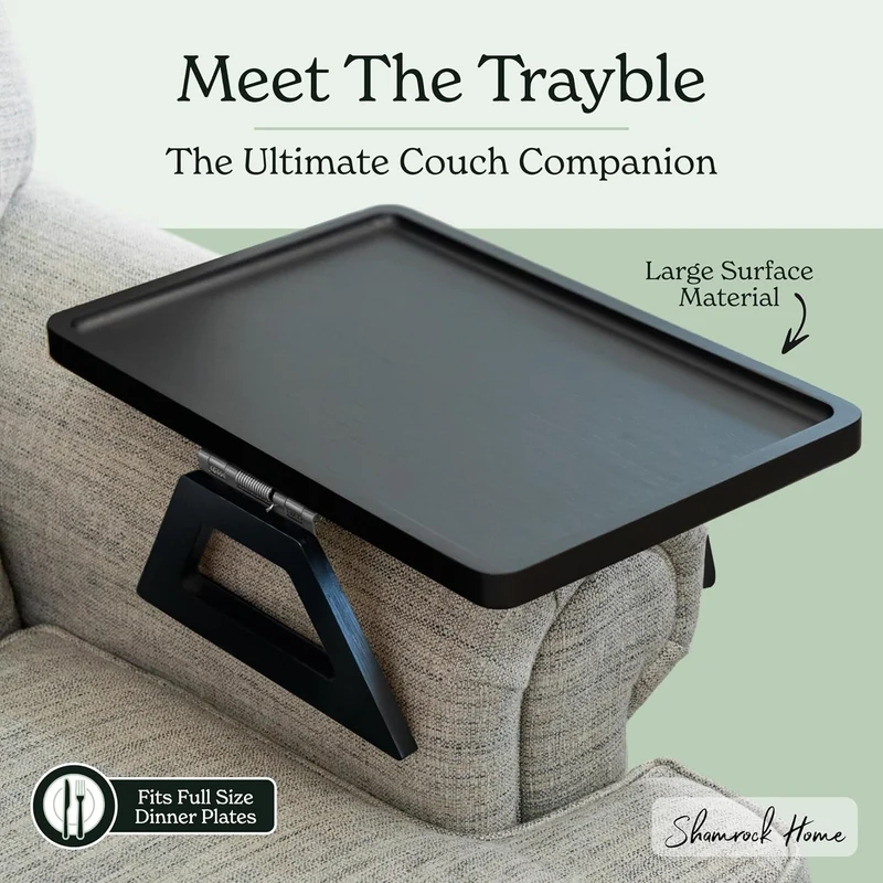 Shamrock Home Bambus-Tablett, Couch-Arm-Tisch, Clip-On-Tablett, Sofatisch für Sofas, Armlehnen für T