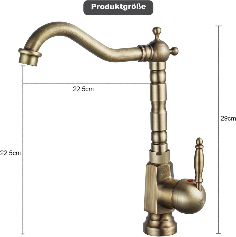 Wasserhahn Küche Antik, Küchenarmatur Retro 360°Drehbar, Spültischarmatur Hochdruck Vintage, Amatur